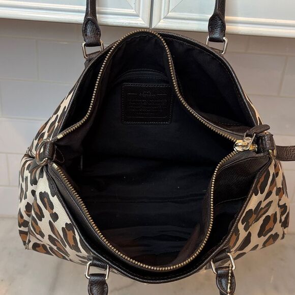 Coach Bag Purse Handbag Leather Morgan Ocelot Leopard Print Convertible Satchel - Picture 13 of 17